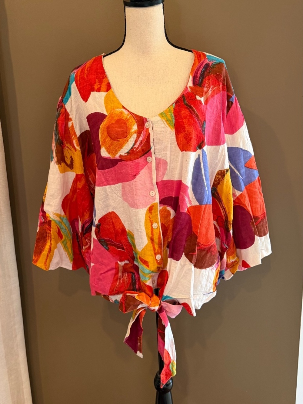 Ashley Stewart Women's Colorful Blouse Billowy Sleeve, Button Up, Size 22/24